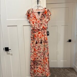 Adrianna Papell Red and Pink Floral Maxi Dress